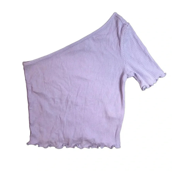 ASOS Design Off the Shoulder Lettuce Edge Top | Lilac | Size 02 - Picture 2 of 6